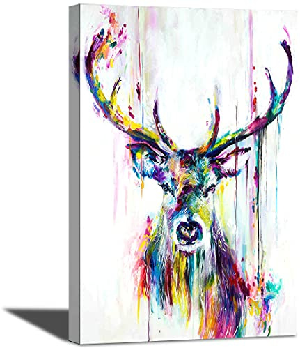 MJEDC Hirsch Bild Auf Leinwand Bunte Hirsch Bilder mit Rahmen Leinwandbilder Wanddeko Wand Wohnzimmer XXL Deko Kunstdruck Wanddekoration (B, 60x100cm)