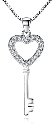 HCMA 925 Bijoux en Argent Zircon Cristal Amour Coeur Clé Pendentif Collier pour Femmes Cadeau Chaîne collares Le pour Les Femmes