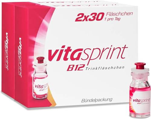 Vitasprint B12 Trinkfläschchen, 2x30 St. – Mit hochdosiertem Vitamin B12 und wertvollen Eiweißbausteinen für mehr geistige und körperliche Energie und weniger Müdigkeit und Erschöpfung