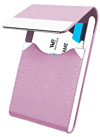 Waylipun porta biglietti da visita, Porta biglietti da visita Professionale in pelle PU, per uomini e donne, con chiusura magnetica, per tenere le carte pulite, per viaggi e affari - Rosa