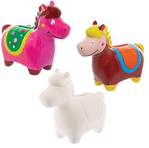 Baker Ross FX697 Horse Ceramic Coin Banks - Box of 2, Ceramic Painting Craft Kits for Kits