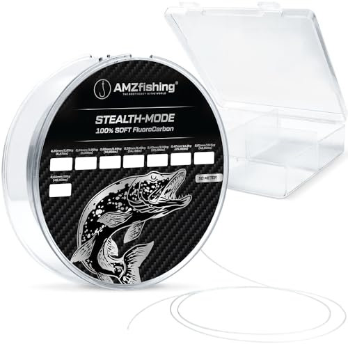 NEU AMZfishing® Stealth-Mode 50m Fluorocarbon Vorfachschnur 0,20-0,85 mm | 100% Fluorocarbon Angelschnur | Zandervorfach | Angelschnur | Angelzubehör (Ø 0,24 mm | 3,90 kg (8,58 lbs))