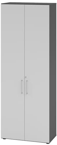 bümö Aktenschrank abschließbar, Büroschrank Holz 80cm breit in Graphit/Grau - abschließbarer Schrank mit Aktenregal für's Büro & Arbeitszimmer, Büro Möbel Ordnerschrank mit Schloss
