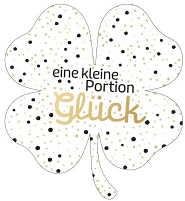 Logbuch-Verlag 200 Kleeblatt Aufkleber Eine Portion Glück weiß gold schwarz Glücksbringer Sticker auf Rolle Geschenkaufkleber 5 cm