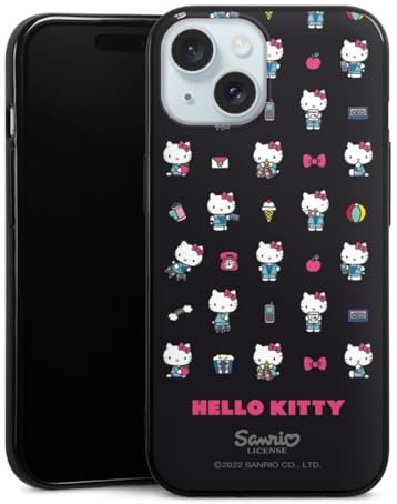 DeinDesign Silikon Hülle kompatibel mit Apple iPhone 15 Case schwarz Handyhülle Hello Kitty Fanartikel Kindheit