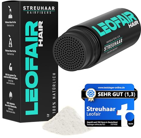 Leofair Haarverdichtung - 100% natürlich - Streuhaar für volles und dichtes Haar in Sekunden! Schütthaar in Premium Friseurqualität - 28g - Perfekter Look für Männer & Frauen (Weiß)
