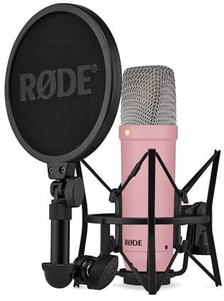 RØDE NT1 Signature Series Large-diaphragm Condenser Microphone with Shock Mount, Pop Filter and XLR Cable for Music Production, Vocal Recording, Streaming and Podcasting (Pink)