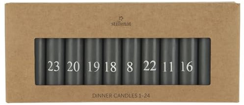 24 Stabkerzen Grau mit weißen Zahlen1-24 Kalenderkerze H:11 Ø:2,2 cm Adventskranz Advent Weihnachten
