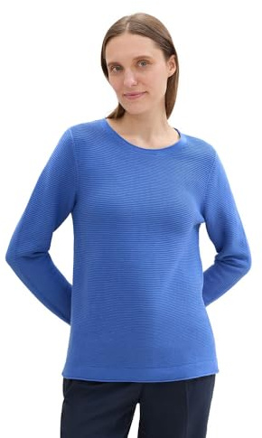TOM TAILOR Damen Basic Strickpullover aus Bio-Baumwolle, 10619 - Preppy Jean Blue, XS