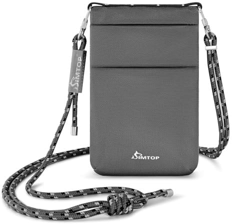 SIMTOP Kleine Handy Umhängetasche Brustbeutel Wasserdicht mit RFID-Schutz,Smartphone Handytasche mit Umhängen für Passport,Kreditkarten,Münzen und Reise Zubehör Leichte Tasche Dunkelgrau