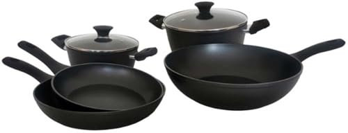 Batterie di pentole induzione 7pz casseruole wok per tutti i piani cottura gas elettrico vetroceramica alogeno coperchi in vetro