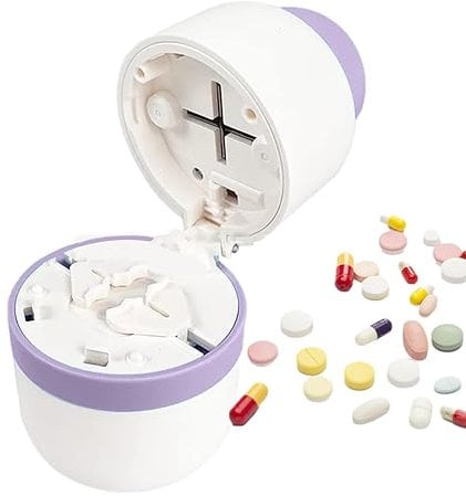 Rurunklee Pillenschneider, Pillenzerer, Multifunktionaler Pillenzerer mit Vorratsbehälter, Verstellbarer Pillenteiler für mehrere Tabletten mit präziser Pillenausrichtung für kleine oder große Pillen