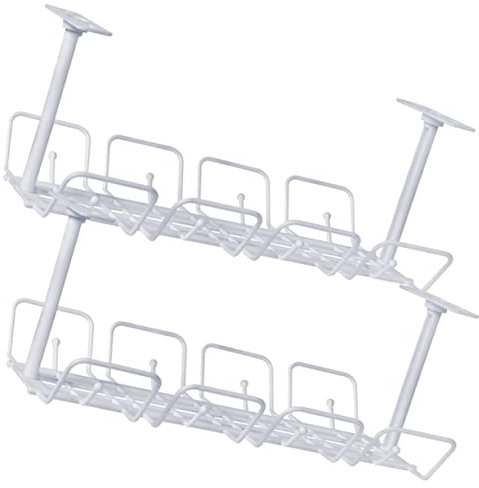 DOITOOL 2pcs Under Table Wire Tray Cord Organizer for Desk Under Desk Wire Management Tray Computer Cable Plumbing Tools Under Desk Cable Organizer Pp Cable Management Rack White Storage
