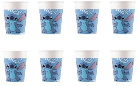 ALMACENESADAN, 5073; 8 vasos de carton ideal para fiestas y cumpleaños de la licencia Stitch; capacidad 220 ml; paquete de 8 vasos Stich