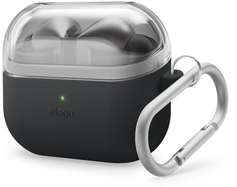 elago Compatible with Samsung Galaxy Buds 3 Case & Galaxy Buds 3 Pro Case, Duo Case with Carabiner, Premium Silicone + TPU Cover, Wireless Charging, Headphone Accessories, for Men, for Women (Black)