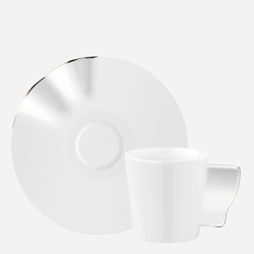 uandu Lot de 6 tasses à café, tasses à café, tasses à moka, vaisselle robuste, vaisselle en porcelaine, set de vaisselle, tasses à café avec soucoupes, moka turc, service à café platine
