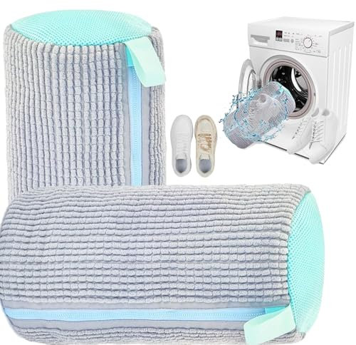 Sac Nettoyage Chaussure, Lot de 2 Sacs à Linge pour Chaussures Réutilisablesn, Nettoyage à 360 ° Protéger Chaussures Sacs à Linge en Maille avec Fermeture Éclair Portable Nettoyage efficace (Gris)