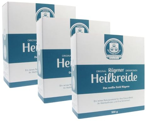 Original Rügener Dreikronen Heilkreide Pulver 3x 500 g – Basische Schlämmkreide Kreidepulver für die Pflege – Vegan