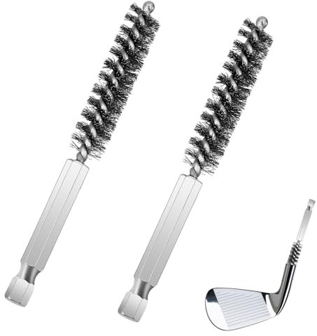 JJUNW 2 Pcs Golf Clubs Head Hosel Brush, Silver Golf Shaft Ferrules Brush, Stainless Steel Bore Brush Wire Brush Cleaning Tool, Electric Drill Wire Brush for Deeply Clean Debris Dust Glue