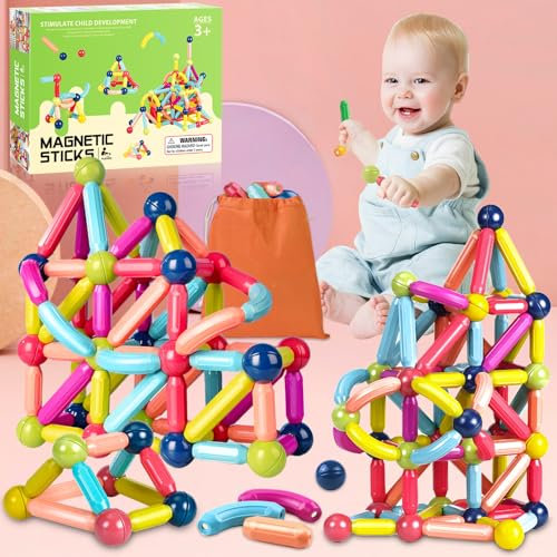RDDAIPE Magnetische und Stangen, 88 Stück Magnetische Stäbe Kinder Bausteine, Magnetstäbe Magnetic Sticks, Spielzeugbausteine Set für Kinder ab 3 4 5 6 7 8 Jahren