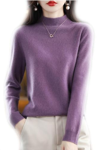 YGSIKY Suéter de Cachemira para Mujer, suéter Casual sólido, suéter básico Suelto de Cuello Alto, Blusa, suéter de Punto con Cuello Alto, suéter de Manga Larga con Cuello Alto para otoño (S,Lila)