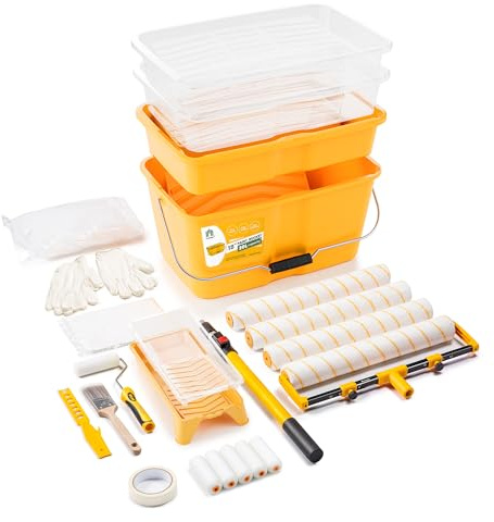 VOOMEY 28PC 18-Zoll-Farbrollensatz, Farbeimer, 18 Farbablage, 4-Zoll-Schaum-Farbrolle mit 40-Zoll-Verlängerungspol, ideal für schnelle großflächige Malerei Raum und kleine Fläche Detail Malerei