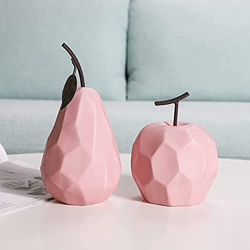Siunwdiy Set Frutta Decorativa Geometrica in Ceramica, Pera/Mela Gialla, Design Scandinavo Minimalista,Rosa