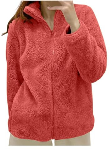 Generico Felpa Donna Invernale con Cerniera - Giacca da Camera Corta in Pile Senza Cappuccio - Cappotto Peluche Giubbotto Comoda Tinta Unita