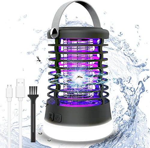 ROVLAK Lámpara Antimosquitos Electrico Exterior Recargable USB LED Lámpara Camping Luz UV Mata Mosquitos Bateria con 3 Niveles de Brillo, IP66 Impermeable, Función SOS para Camping/Jardín/Balcones
