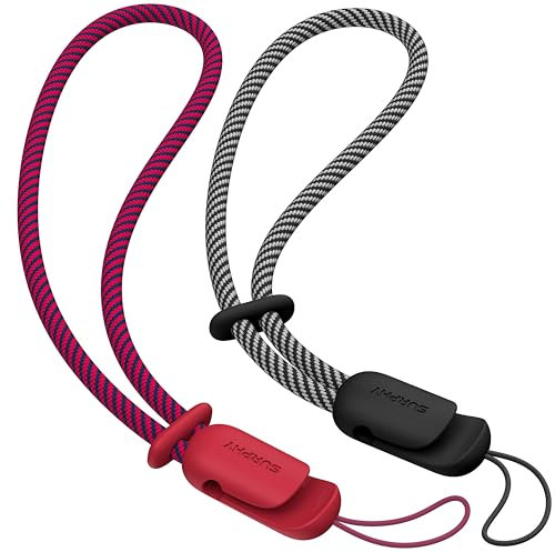 SURPHY Wrist Strap Lanyard for Phone, 2 Pack Adjustable Combination Strap Compatible with Phone, Airpods, Purse, Keychain and more (Red & Black)