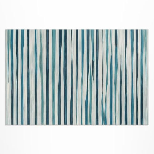 Outdoor Teppich 80x120 cm Rechteckig Ideal für Balkon Terrasse Garten PVC Kunststoffteppich Wasserdichter für den Außenbereich Einfach zu Reinigen - Blaue Streifen