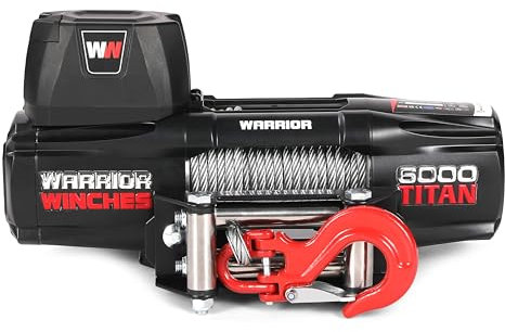 Warrior Winches Titan 6000lb 12V Electric Winch with Steel Rope – Heavy Duty Portable Recovery Winch for ATV, Trailer, Boat, Pickup Truck – Remote Controlled with Snatch Block & Accessories