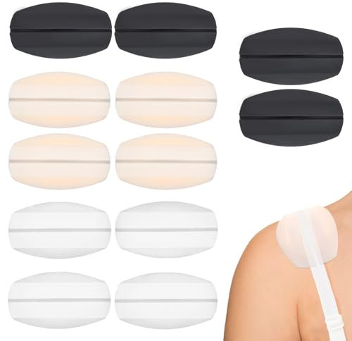 LIQWEI 12 Stück BH Träger Rutschen Trägerpolster Silikon, Anti Rutsch Schulterpolster Damen Trägerkissenhalter BH Polster Strap Pad Halter Träger Kissen Halter für Frauen (Schwarz+Beige+Weiß)