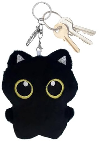 Porte-clés en peluche avec chat, pendentif chat en peluche – Pendentif porte-clés en peluche pour chat noir, peluche douce de 12 cm / 4,7 pouces, accessoires pour clés en peluche pour animaux, Single