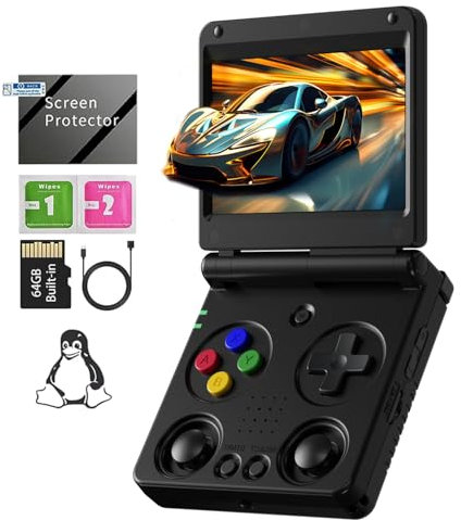 RG34XXSP Console de jeu portable rétro RG34XX SP Console de jeu rétro avec 64 Go préchargés Plus de 5 000 jeux, 3300 mAh Battey, support d'arcade de poche portable avec 30 simulateurs 5G WiFi
