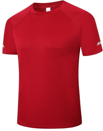 Cimic Men's T-Shirts Quick Dry Gym Tops Short Sleeve Sport Moisture Wicking Shirts Running Breathable Workout Athletic Tshirts(T5020-Red-S)