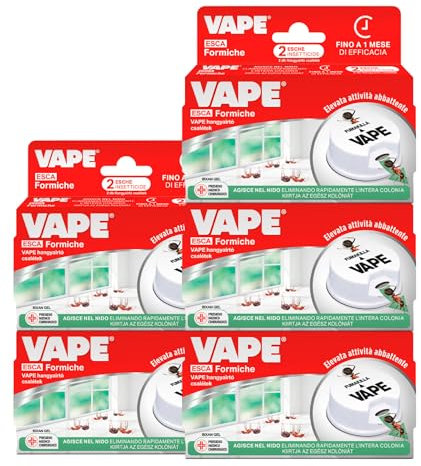Vape Esca Formiche Insetticida Elimina Intero Nido e Colonia Efficace 3 Mesi per Interni ed Esterni Prodotto Biocida - 10 Esche