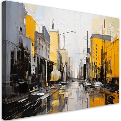 Feeby Leinwandbild - Bilder Wohnzimmer - Stadtarchitektur abstrakt gelb - 90x60 1tlg - Deko Schlafzimmer - Wanddekoration - Aesthetic - Groß Moderne Bild - Foto auf Leinwand