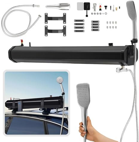 Douche de Galerie Solaire, Réservoir d'Eau de Galerie de Toit Extérieur avec Douche à Chauffage Solaire, pour Stockage d'Eau de Camions Véhicules Tout Terrain Camping-Cars SUV,30L