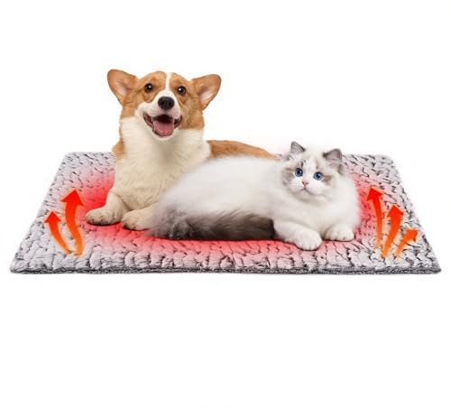 PUTINEI Selbstheizende Katzendecke,KatzeSelbstheizende Decke für Katzen & Hunde, Haustiere Wärmematte, Waschbare Welpen Thermodecke,Selbstwärmende Winter Wärme Hundematte,rutschfest,Grau,M 60x80cm