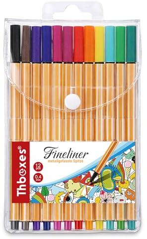 Thboxes 12 Fineliner Bunt, Filzstifte mit 0,4mm Feine Spitze Buntstifte Präzise Schreib Zeichenstifte für Büro Schule Zuhause Stifte Set für Skizzieren Notizen Journaling Drawing