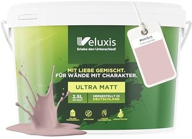 Veluxis® Pintura de pared rosa para interiores - 2,5 litros y opacidad clase 1, sin vetas, antigoteo, ecológica y sin COV - (Cute Cupcake)