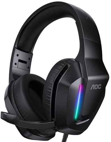 Cuffie da gioco per PS5, PS4, PC, Mac, Switch, serie Xbox, Surround Sound RGB Gaming Cuffie con microfono con cancellazione del rumore, driver dinamici da 50 mm, jack audio da 3,5 mm, nero