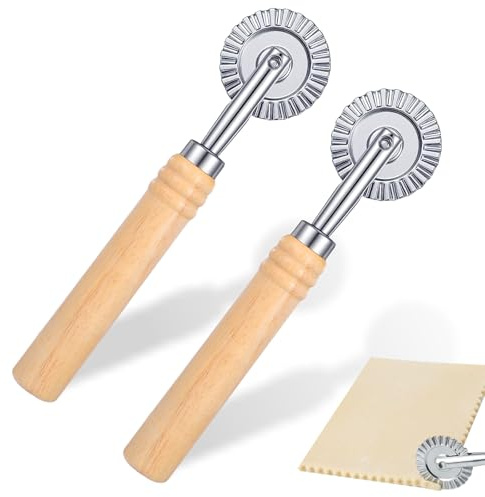 Pastry Wheel 2Pcs Pasta Cutter with Stainless Steel Blade and Wooden Handle | Pastry Cutter for Making Pasta Shapes and Ravioli, Dumplings or Slicing Dough