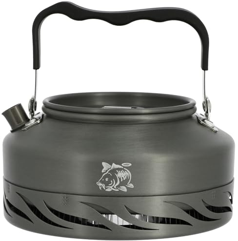 NGT Aluminium Fast Boil Camping Kettle 0.8L Lightweight Outdoor Stove Kettle with Heat Exchange Base, Foldable Handle & Pouring Spout, Gun Metal Finish, Fishing & Camping Cookware
