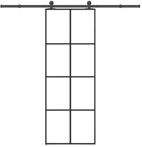 Schiebetür mit Beschlag 76x205 cm ESG-Glas Aluminium schwarz, Türblatt mit Laufschiene für Eingangs- und Nebeneingangstür, wetterfest, schallschutz und wärmeschutz für Haus und Garage