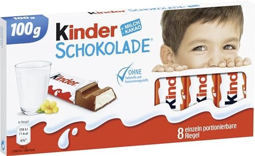 kinder Schokolade – Schokoriegel aus gefüllter Vollmilchschokolade – 1 Packung mit je 8 Einzelriegeln (8 x 12,5 g)