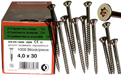 Torx Spanplattenschrauben 4,0 x 30 mm, Dresselhaus JD79, I-Stern, 1000 Stk/Paket