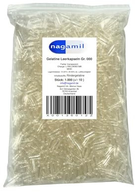 1.000 Gelatine Leerkapseln transparent Gr. 000