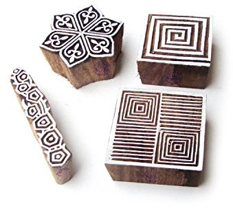 Spiral und Hexagon Jaipuri Entwürfe Hölzern Drucken Stempel (Set von 4)